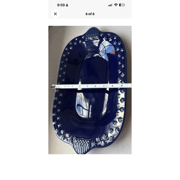 Longaberger Patriotic Navy Pottery Star Bake Dish/Platter...
